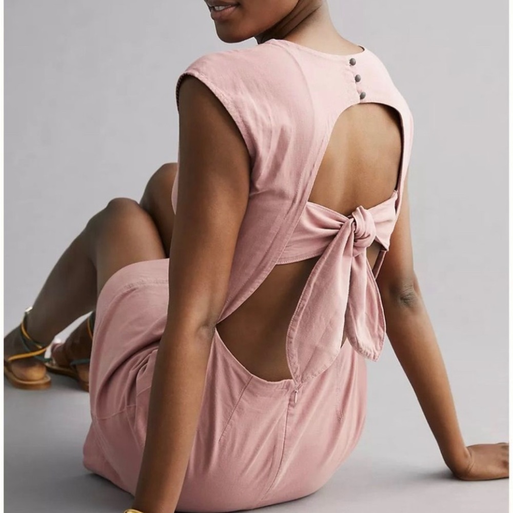 A by Anthropologie pink tie back mini dress